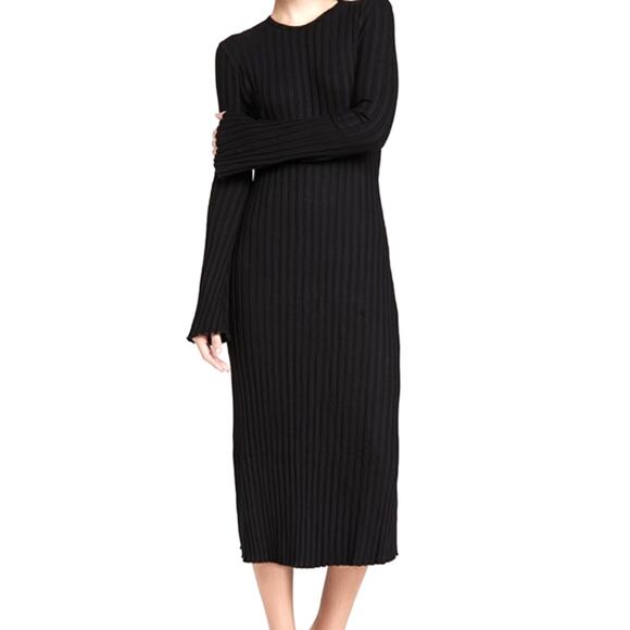 Simon Miller NEW Ribbed Black Dress Flare Sleeves Womens Size XL NWT Bodycon - Picture 8 of 16